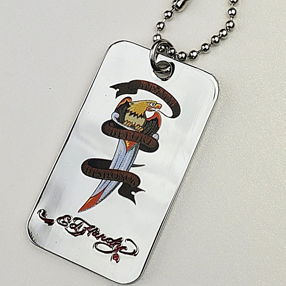 ED HARDY VINTAGE Style Necklace /Death Before Dishonor With Bird Color